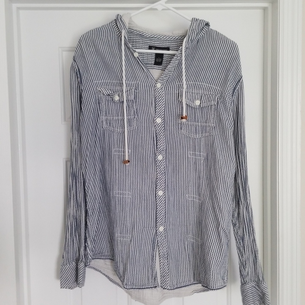 Hooded Blue and White Striped Long Sleeve